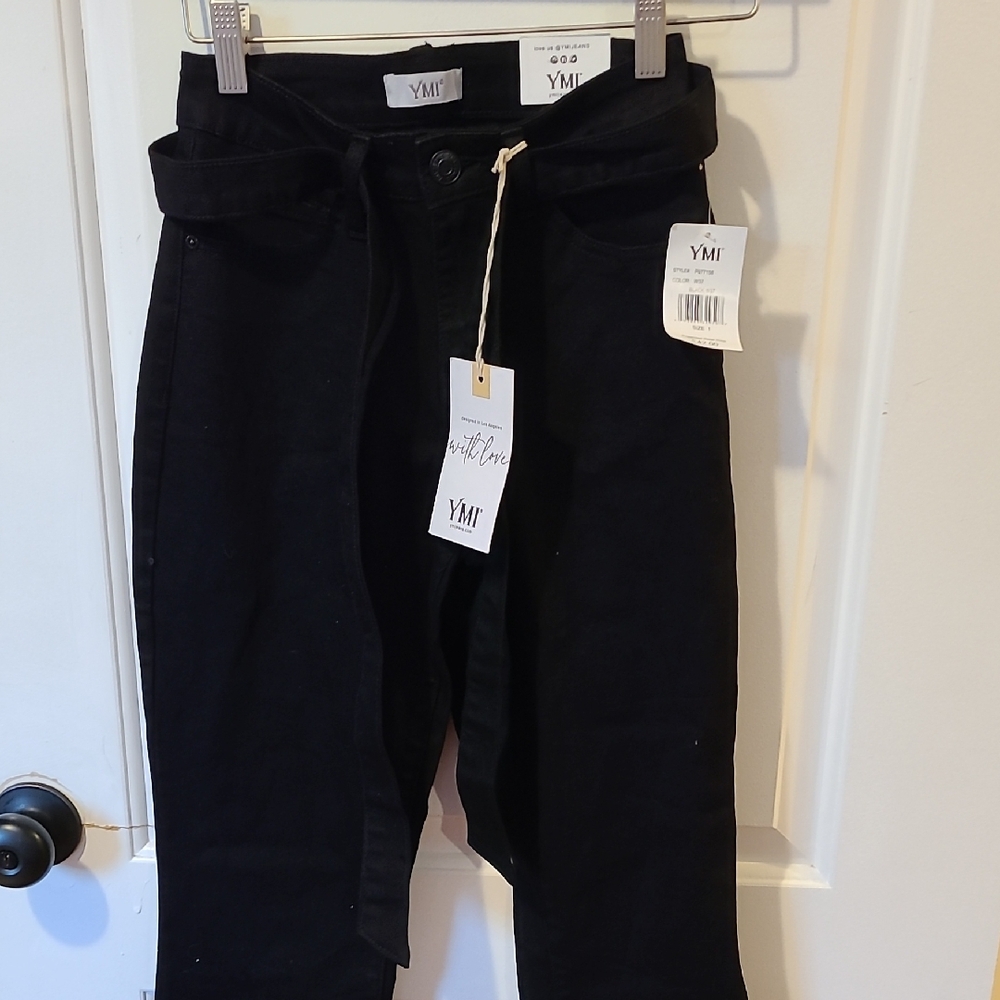 NWT YMI Black Flare Jeans With Raw Hem And Matching Belt